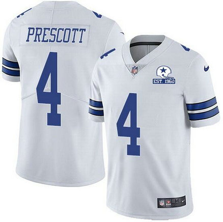 Nike Cowboys 4 Dak Prescott White With Est 1960 Patch Vapor Untouchable Limited Jersey Nike Cowboys 4 Dak Prescott White With Est 1960 Patch Vapor Untouchable Limited Jersey