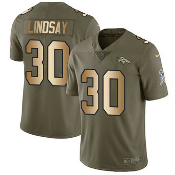 Nike Denver Broncos #30 Phillip Lindsay Olive Gold Men's 2017 Salute To Service NFL Jersey