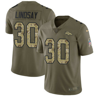Nike Denver Broncos #30 Phillip Lindsay Olive Green Salute To Service Men's 2017 Salute To Service NFL Jersey
