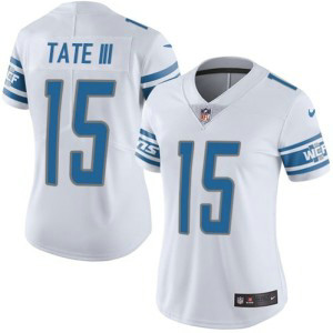 Nike Detroit Lions 15 Golden Tate III White Vapor Untouchable Limited Women Jersey