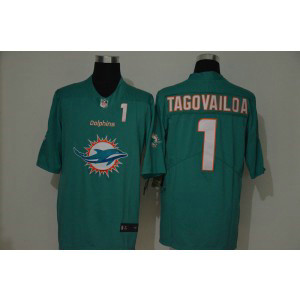Nike Dolphins 1 Tua Tagovailoa Aqua Team Big Logo Vapor Limited Men Jersey