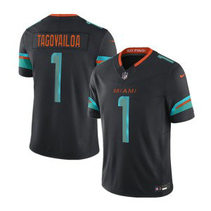 Nike Dolphins 1 Tua Tagovailoa Black 2025 Rivalries F.U.S.E. Vapor Limited Men Jersey