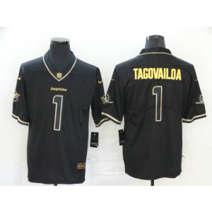 Nike Dolphins 1 Tua Tagovailoa Black Gold Vapor Limited Men Jersey