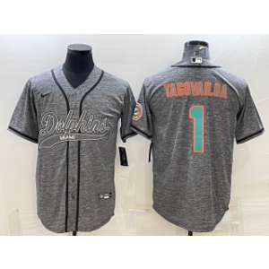 Nike Dolphins 1 Tua Tagovailoa Grey With Patch Vapor Baseball Limited Men Jersey