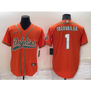 Nike Dolphins 1 Tua Tagovailoa Orange Vapor Baseball Limited Men Jersey