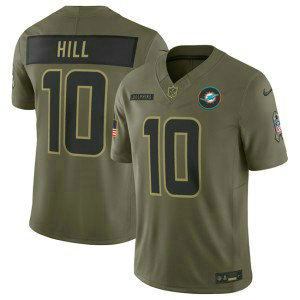 Nike Dolphins 10 Tyreek Hill Olive 2025 Salute to Service F.U.S.E. Vapor Limited Men Jersey