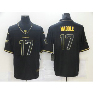 Nike Dolphins 17 Jaylen Waddle Black Gold Vapor Limited Men Jersey
