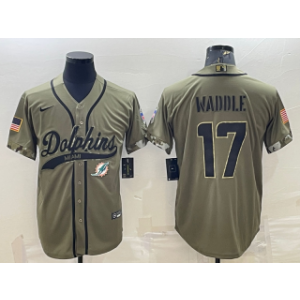 Nike Dolphins 17 Jaylen Waddle Olive 2022 Salute To Service Baseball Limited Men Jersey