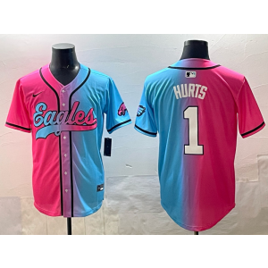 Nike Eagles 1 Hurts Blue Pink Baseball Vapor Limited Men Jersey