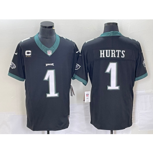Nike Eagles 1 Jalen Hurts Black 2023 F.U.S.E Vapor Limited Men Jersey with C patch