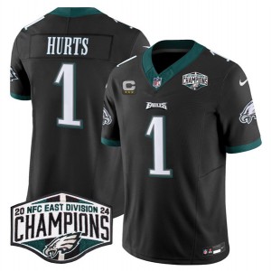 Nike Eagles 1 Jalen Hurts Black 2024 NFC East Champions F.U.S.E. Vapor Limited Men Jersey with C Patch