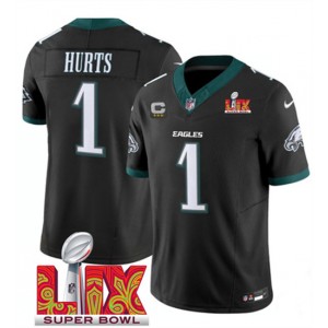 Nike Eagles 1 Jalen Hurts Black 22025 Super Bowl LIX F.U.S.E. Vapor Limited Men Jersey with 3-Star C Patch Nike Eagles 1 Jalen Hurts Black 22025 Super Bowl LIX F.U.S.E. Vapor Limited Men Jersey with 3-Star C Patch