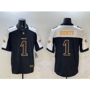 Nike Eagles 1 Jalen Hurts Black Gold Thanksgiving Day Vapor Limited Men Jersey