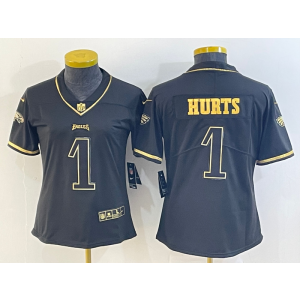 Nike Eagles 1 Jalen Hurts Black Gold Vapor Limited Women Jersey Nike Eagles 1 Jalen Hurts Black Gold Vapor Limited Women Jersey