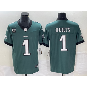 Nike Eagles 1 Jalen Hurts Green 2023 F.U.S.E Vapor Limited Men Jersey with C patch
