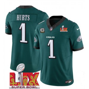 Nike Eagles 1 Jalen Hurts Green 2025 Super Bowl LIX F.U.S.E. Vapor Limited Men Jersey with 3-Star C Patch Nike Eagles 1 Jalen Hurts Green 2025 Super Bowl LIX F.U.S.E. Vapor Limited Men Jersey with 3-Star C Patch