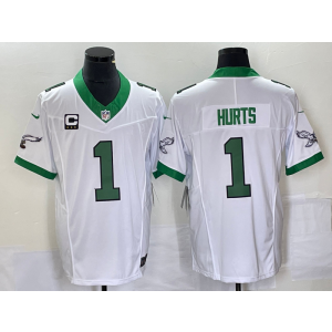 Nike Eagles 1 Jalen Hurts White 2023 F.U.S.E Vapor Limited Men Jersey with C patch