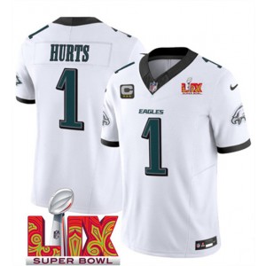 Nike Eagles 1 Jalen Hurts White 2025 Super Bowl LIX F.U.S.E. Vapor Limited Men Jersey with 3-Star C Patch Nike Eagles 1 Jalen Hurts White 2025 Super Bowl LIX F.U.S.E. Vapor Limited Men Jersey with 3-Star C Patch