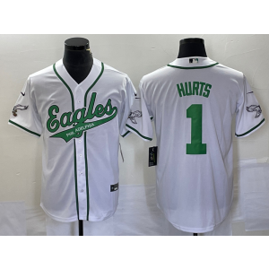 Nike Eagles 1 Jalen Hurts White Baseball Vapor Limited Men Jersey