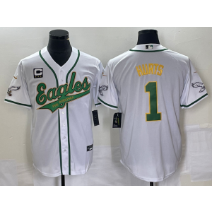 Nike Eagles 1 Jalen Hurts White Gold C Patch Baseball Vapor Limited Men Jersey