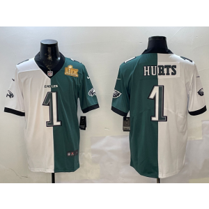 Nike Eagles 1 Jalen Hurts White Green 2025 Super Bowl LIX Vapor Limited Men Jersey