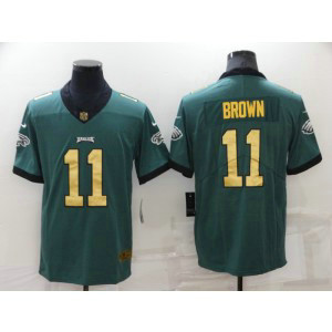 Nike Eagles 11 A. J. Brown Green Gold Vapor Limited Men Jersey