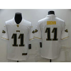 Nike Eagles 11 A. J. Brown White Gold Vapor Limited Men Jersey