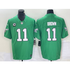 Nike Eagles 11 A.J. Brown Green C Patch 2023 F.U.S.E Vapor Limited Men Jersey
