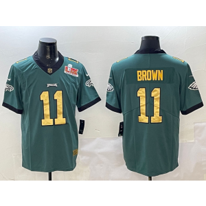 Nike Eagles 11 A.J. Brown Green Gold 2025 Super Bowl LIX Vapor Limited Men Jersey Nike Eagles 11 A.J. Brown Green Gold 2025 Super Bowl LIX Vapor Limited Men Jersey