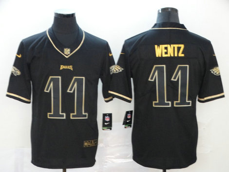 Nike Eagles 11 Carson Wentz Black Gold Throwback Vapor Untouchable Limited Jersey