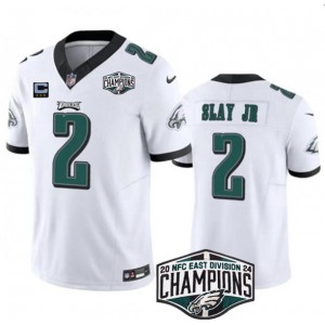 Nike Eagles 2 Darius Slay JR White 2024 NFC East Champions F.U.S.E. Vapor Limited Men Jersey with C Patch