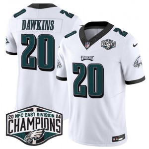Nike Eagles 20 Brian Dawkins White 2024 NFC East Champions F.U.S.E. Vapor Limited Men Jersey