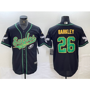 Nike Eagles 26 Saquon Barkley Black Gold Vapor Baseball Limited Men Jersey
