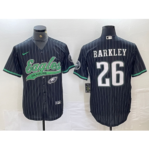 Nike Eagles 26 Saquon Barkley Black Strip Vapor Baseball Limited Men Jersey