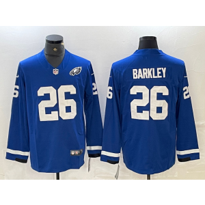 Nike Eagles 26 Saquon Barkley Blue Long Sleeve Vapor Limited Men Jersey