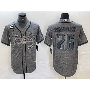 Nike Eagles 26 Saquon Barkley Grey Vapor Baseball Limited Men Jersey with C Patch