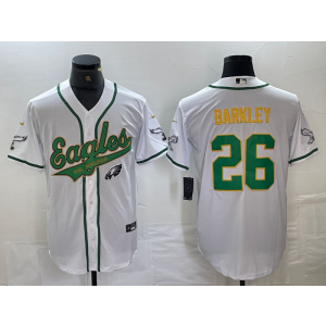 Nike Eagles 26 Saquon Barkley White Gold Vapor Baseball Limited Men Jersey