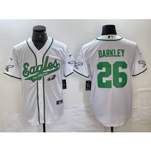 Nike Eagles 26 Saquon Barkley White Vapor Baseball Logo Limited Men Jersey