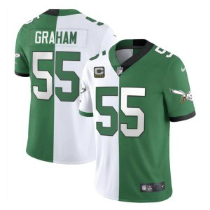 Nike Eagles 55 Brandon Graham White Green C Patch Split Vapor Limited Men Jersey