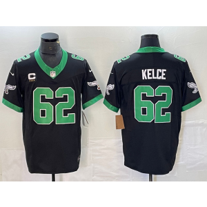 Nike Eagles 62 Jason Kelce Black 2023 F.U.S.E Vapor Limited Men Jersey with C patch