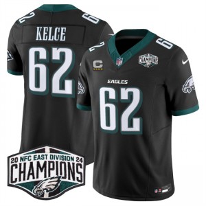 Nike Eagles 62 Jason Kelce Black 2024 NFC East Champions F.U.S.E. Vapor Limited Men Jersey with C Patch