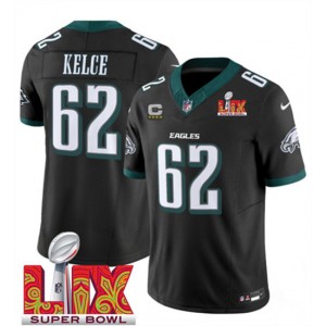 Nike Eagles 62 Jason Kelce Black 2025 Super Bowl LIX F.U.S.E. Vapor Limited Men Jersey with C Patch Nike Eagles 62 Jason Kelce Black 2025 Super Bowl LIX F.U.S.E. Vapor Limited Men Jersey with C Patch