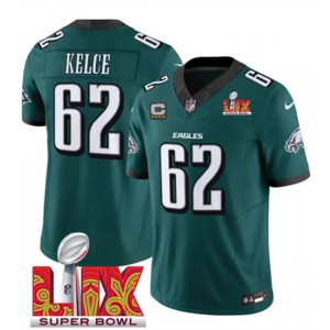 Nike Eagles 62 Jason Kelce Green 2025 Super Bowl LIX F.U.S.E. Vapor Limited Men Jersey with C Patch Nike Eagles 62 Jason Kelce Green 2025 Super Bowl LIX F.U.S.E. Vapor Limited Men Jersey with C Patch