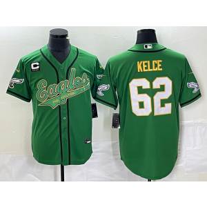 Nike Eagles 62 Jason Kelce Green Baseball Vapor Limited Men Jersey with C patch