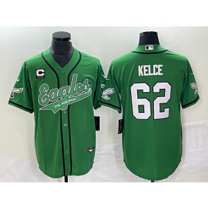 Nike Eagles 62 Jason Kelce Green Baseball Vapor Limited Men Jersey with C patch