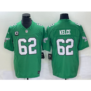 Nike Eagles 62 Jason Kelce Green C Patch 2023 F.U.S.E Vapor Limited Men Jersey