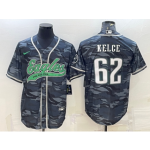 Nike Eagles 62 Jason Kelce Grey Camo With Patch Vapor Baseball Limited Men Jersey