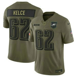 Nike Eagles 62 Jason Kelce Olive 2025 Salute to Service F.U.S.E. Vapor Limited Men Jersey