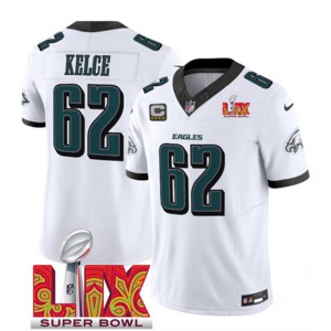 Nike Eagles 62 Jason Kelce White 2025 Super Bowl LIX F.U.S.E. Vapor Limited Men Jersey with C Patch Nike Eagles 62 Jason Kelce White 2025 Super Bowl LIX F.U.S.E. Vapor Limited Men Jersey with C Patch