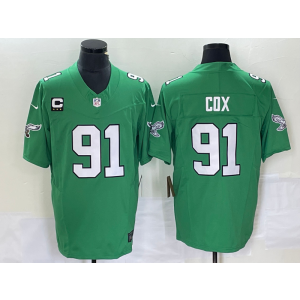 Nike Eagles 91 Fletcher Cox Green 2023 F.U.S.E Vapor Limited Men Jersey with C patch